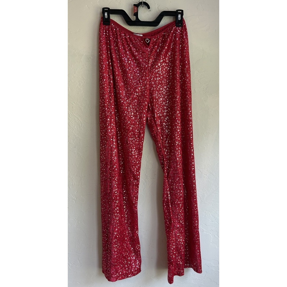 Vintage Y2K Red Velvet Low Rise Wide Leg Pants Fairy Grungeโ Glitter Goth XL